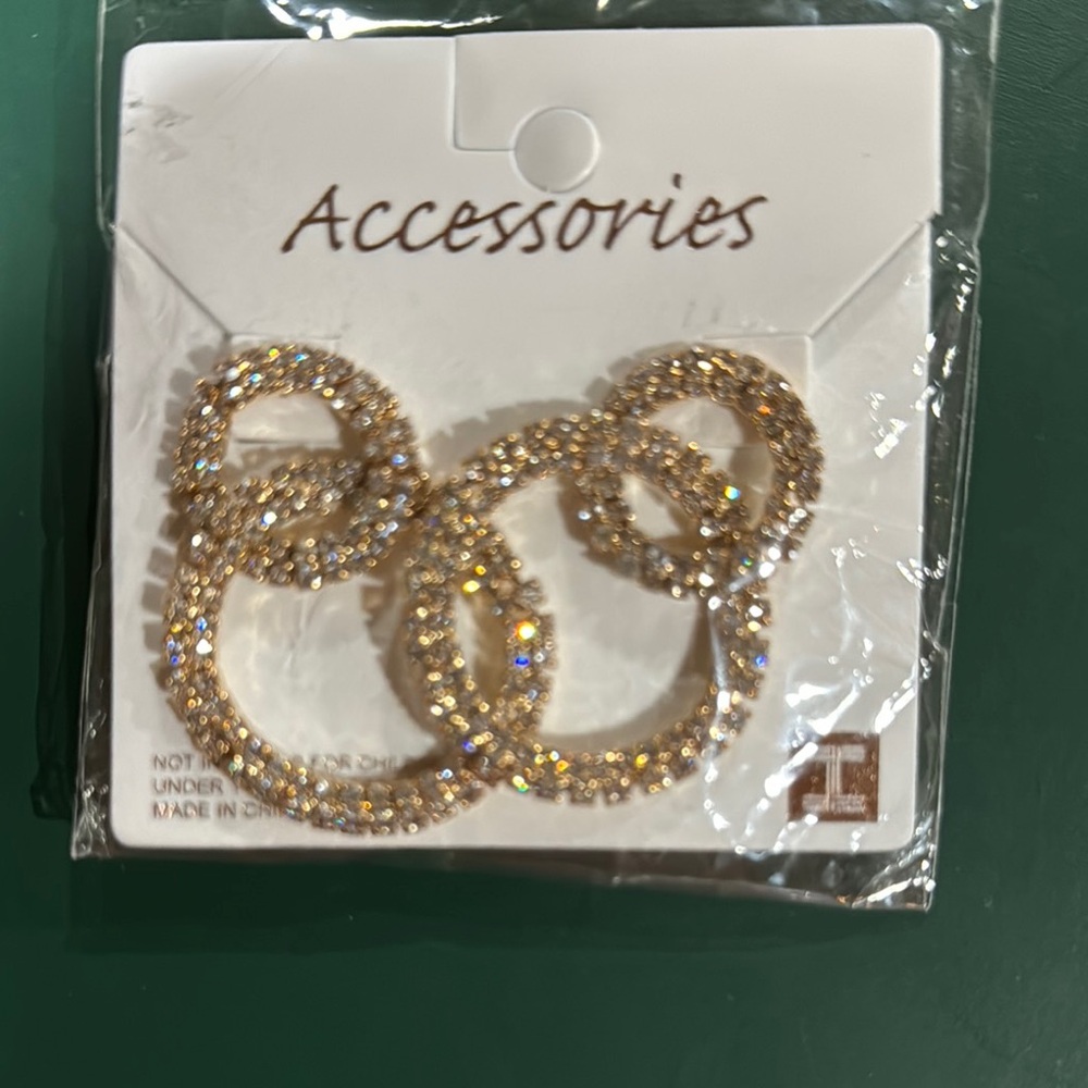 Gold Rhinestone Hoop Earrings - Picture 2 of 3